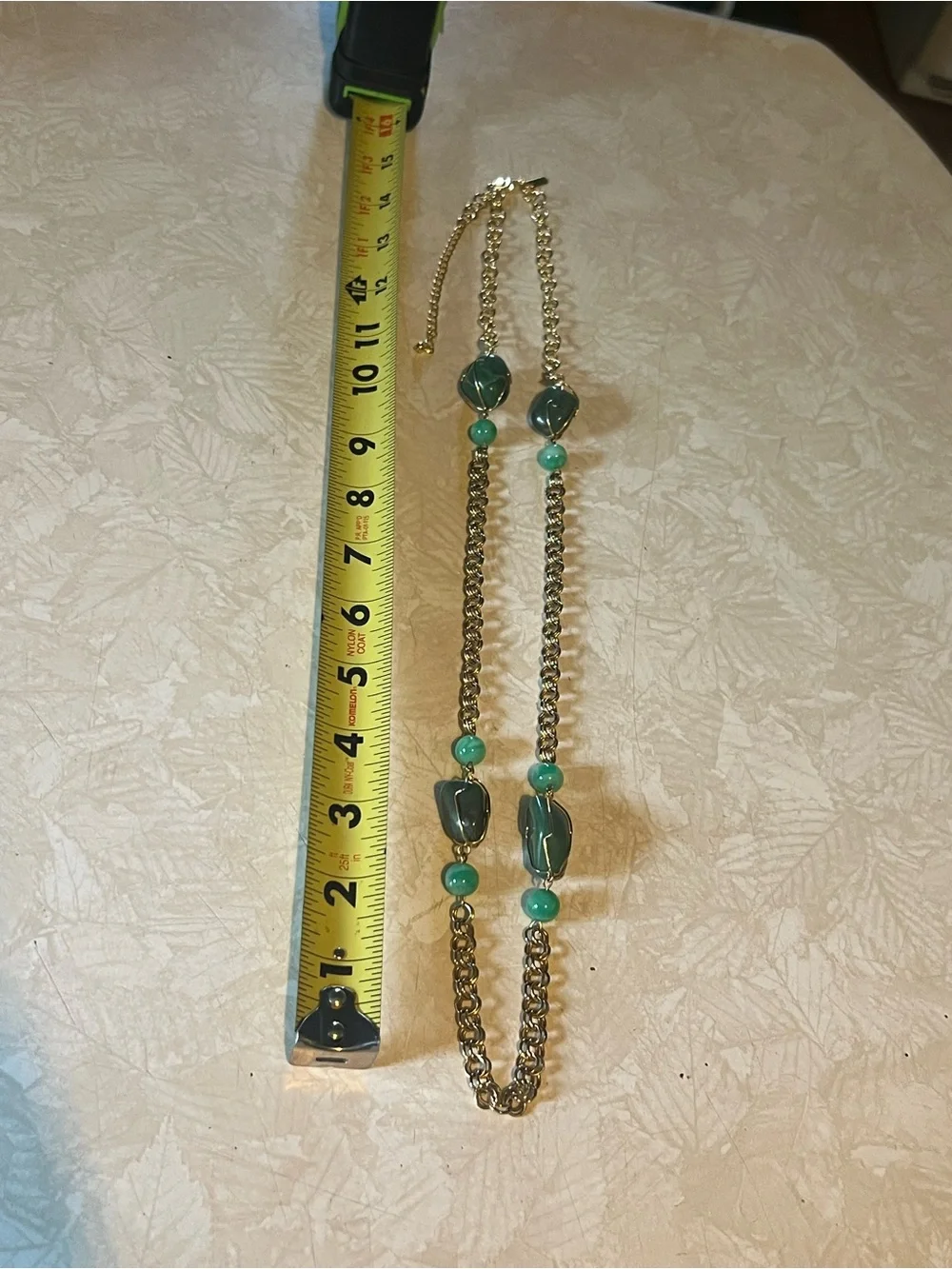 Gold Chain Necklace with Green Beads N176